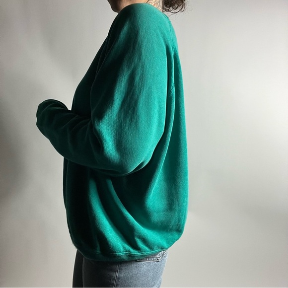 VINTAGE 90s Hanes Made in USA Teal Crewneck Sweatshirt Adult Large - Picture 3 of 7